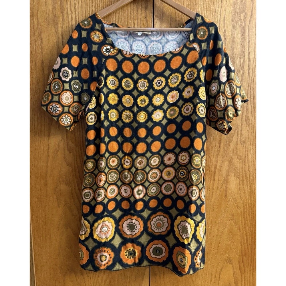 See By Chloe Shift Dress Retro Mod Print 60s Sz 6 Groovy Studded Funky Party